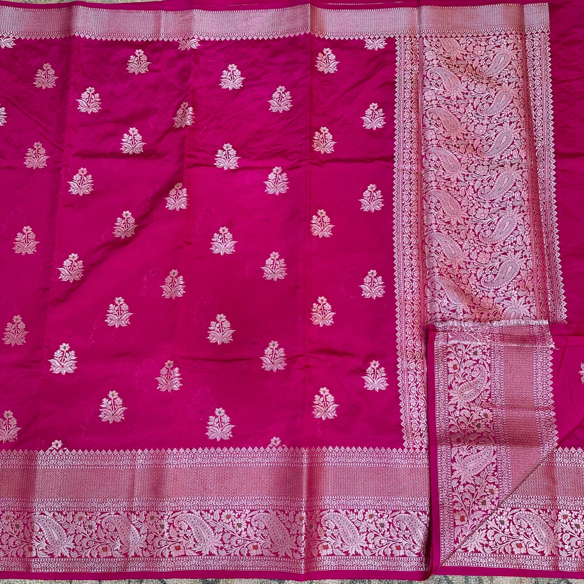 Bright Maroon Chinia Silk Banarasi Saree