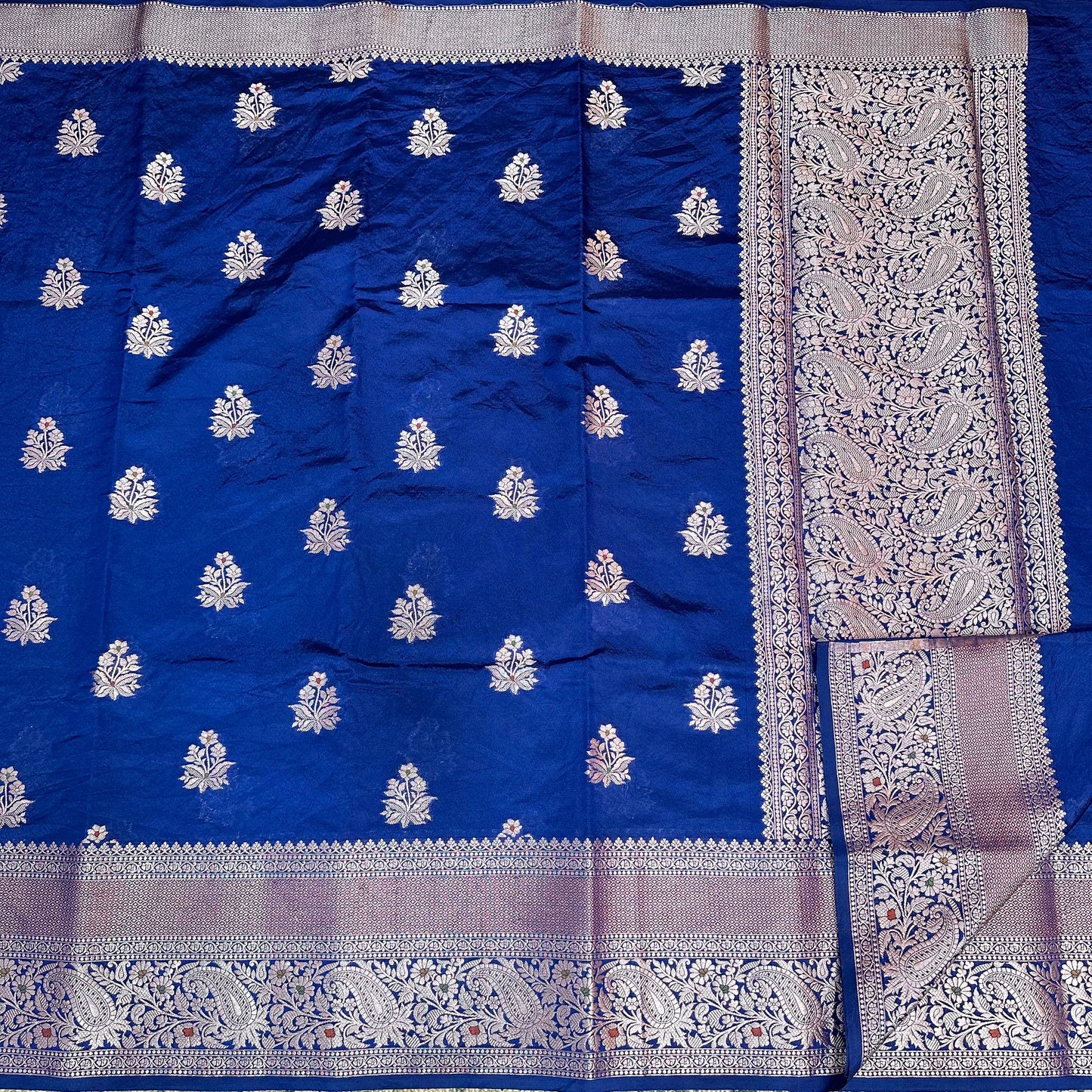 Bright Royal Blue Chinia Silk Banarasi Saree