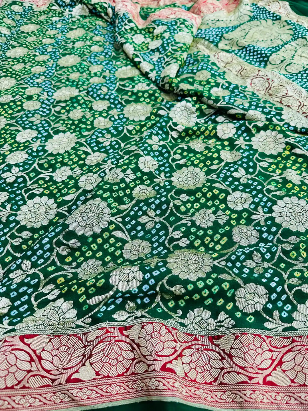 Green Bandejh Khaddi Georgette Banarasi Saree