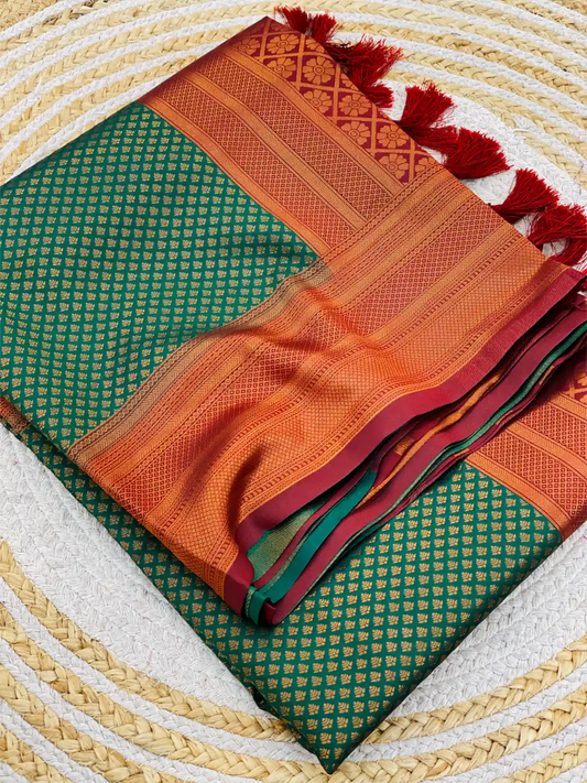 Traditonal Kubera Pattu Saree with Rich Pallu and Blouse