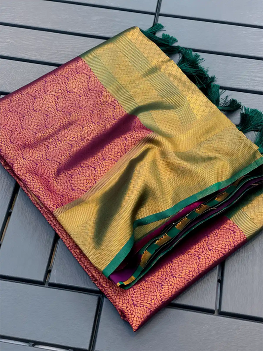 Traditonal Kubera Pattu Saree with Rich Pallu and Blouse