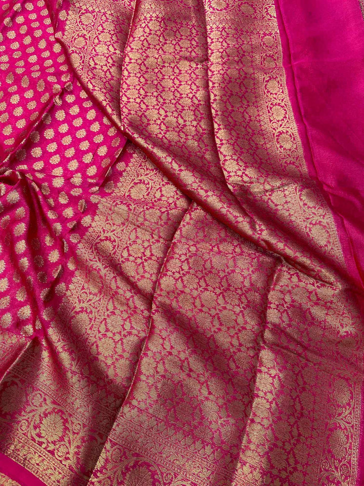 Rani Pink Semi Khaddi Georgette Buti Banarasi Saree