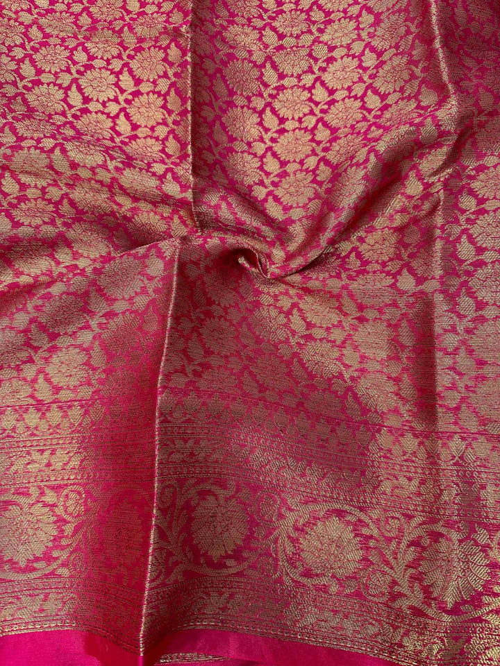 Rani Pink Semi Khaddi Georgette Buti Banarasi Saree