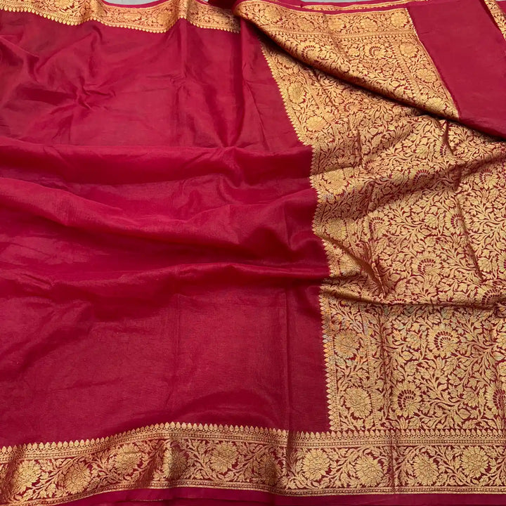 Maroon Mysore Crepe Silk Zari Floral Banarasi Saree