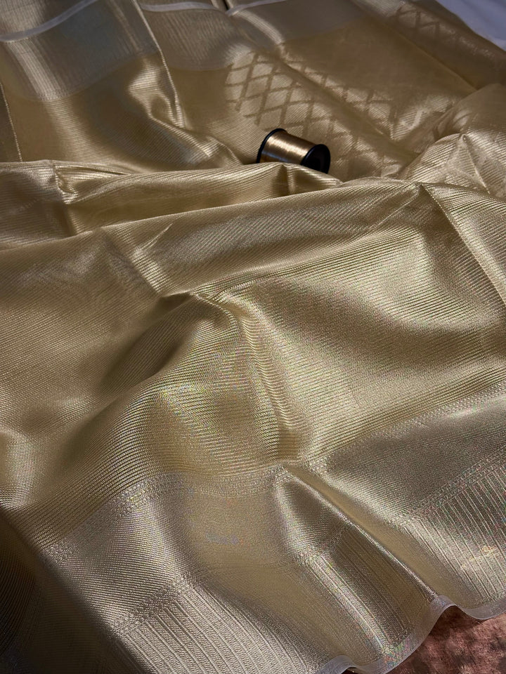 Ivory gold brocade tissue saree