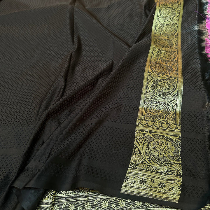 Black Satin Katan Silk Saree