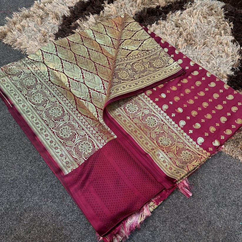 Magenta Satin Katan Silk Bridal Banarasi Saree