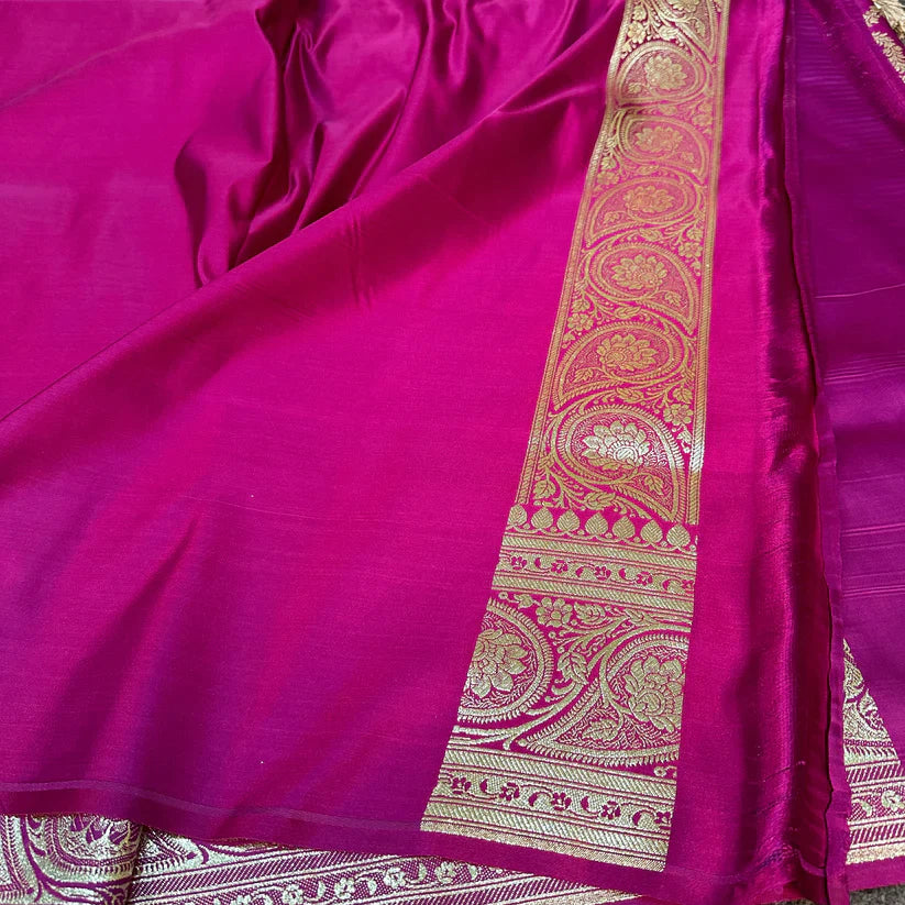 Magenta Satin Katan Silk Bridal Banarasi Saree