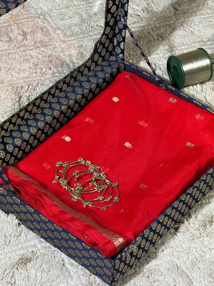 Crimson Red Zari Butti Silk Saree With Elegant Border