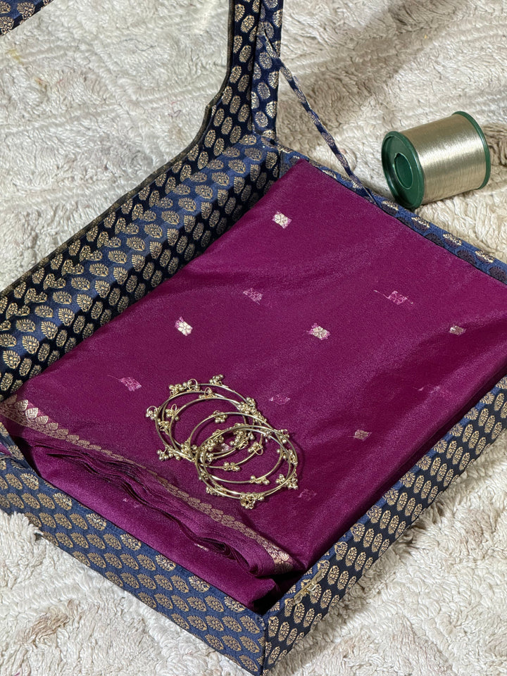Royal Wine Zari Butti Silk Saree With Elegant Border