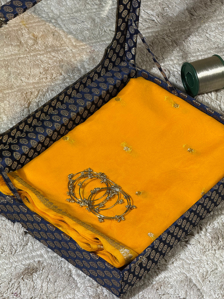 Mustard Yellow Zari Butti Silk Saree With Elegant Border