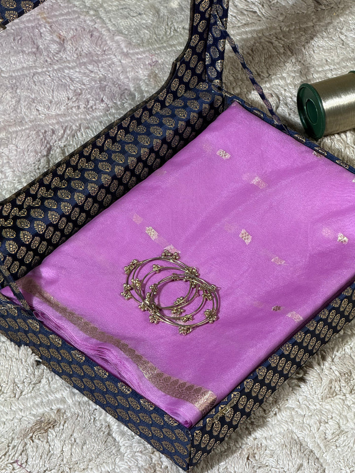 Lavender Purple Zari Butti Silk Saree With Elegant Border