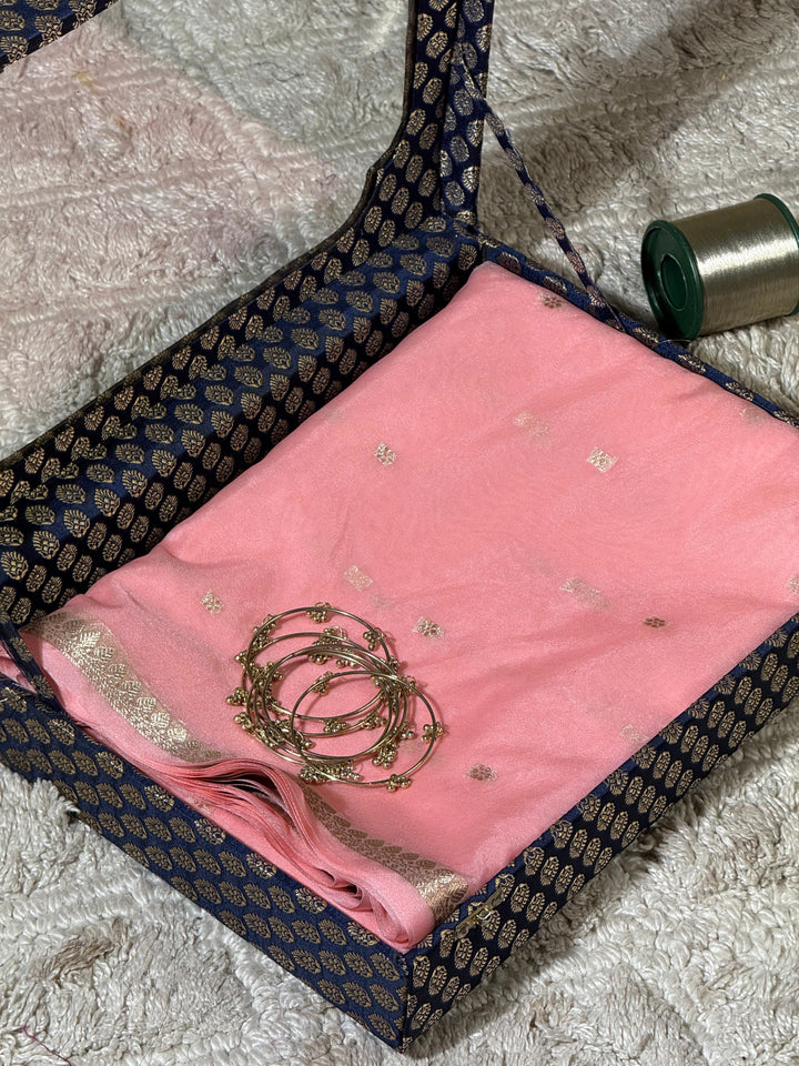 Blush Pink Zari Butti Silk Saree With Elegant Border