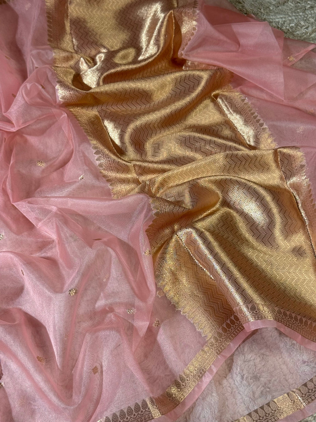 Blush Pink Zari Butti Silk Saree With Elegant Border