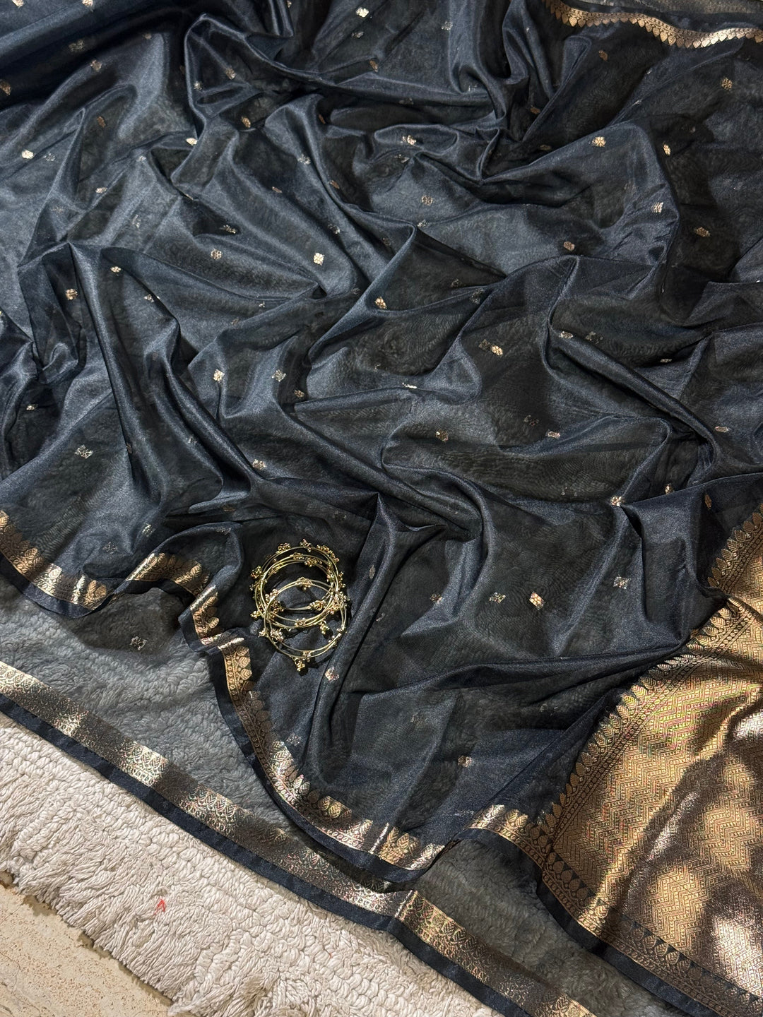 Classic Black Zari Butti Silk Saree With Elegant Border