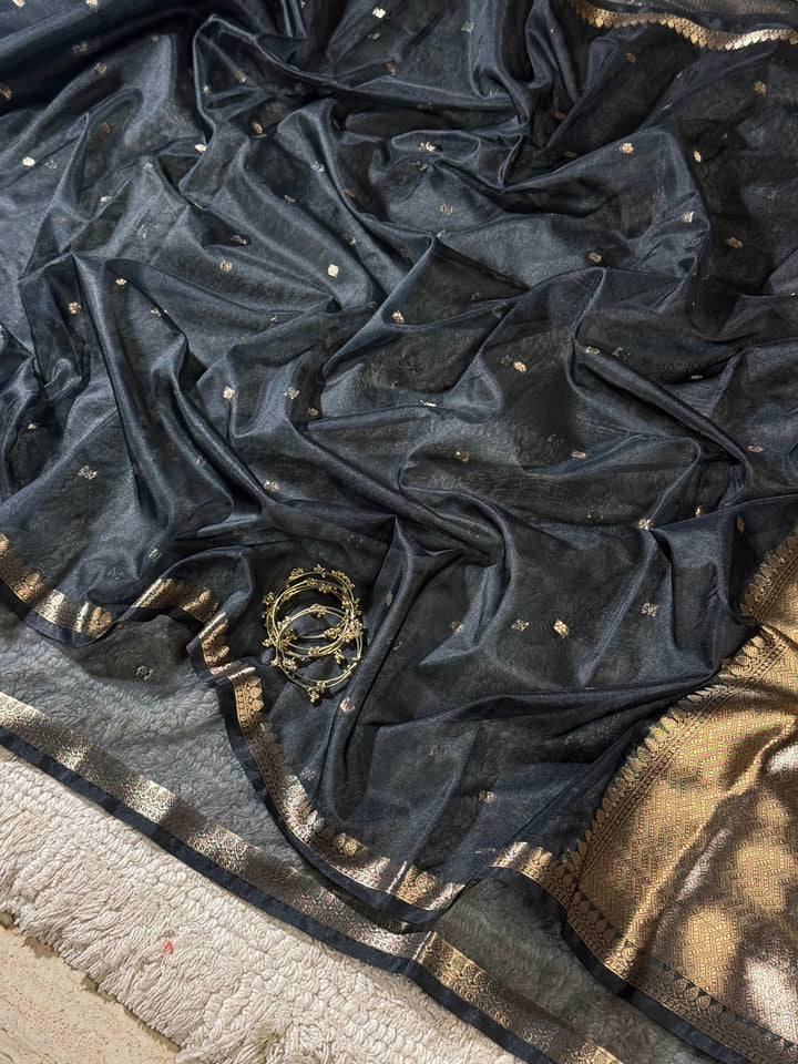 Classic Black Zari Butti Silk Saree With Elegant Border