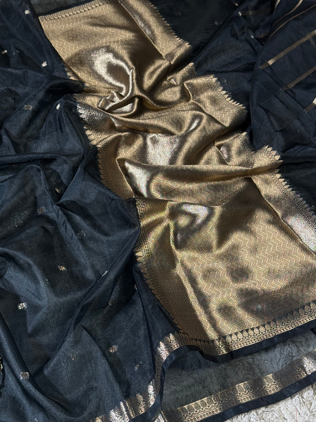 Classic Black Zari Butti Silk Saree With Elegant Border