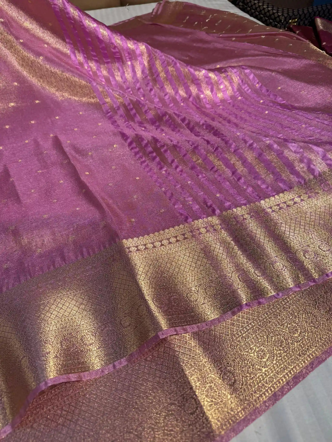 Pink Breathable Katan Tissue Silk Saree with Rich Pallu and Blouse