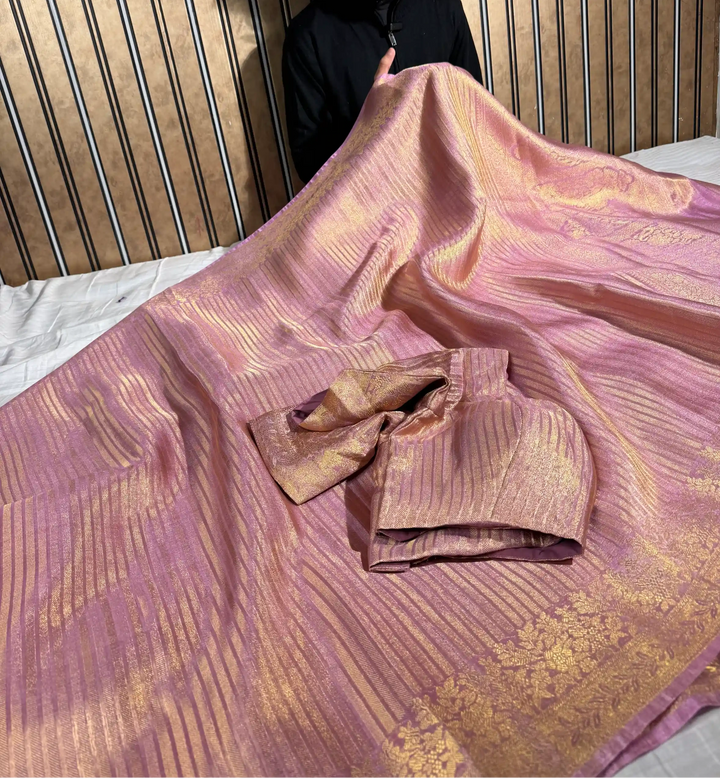 Pink Breathable Tissue Silk Heritage Weave Banarasi Saree