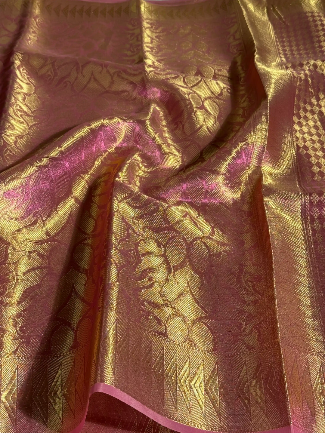Pink Glass Tissue Silk  Zari Embossed Weave Banarasi Saree