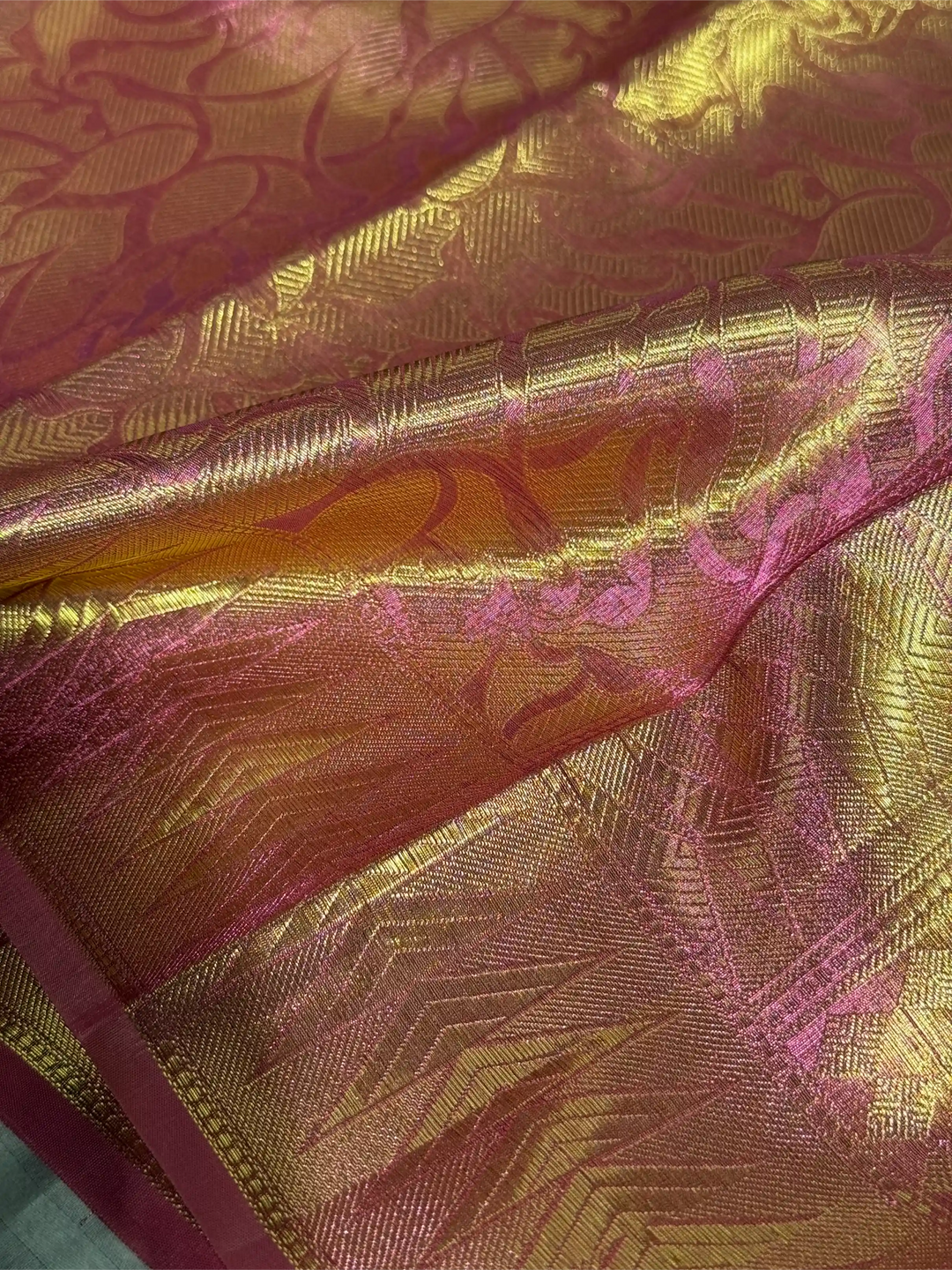 Pink Glass Tissue Silk  Zari Embossed Weave Banarasi Saree