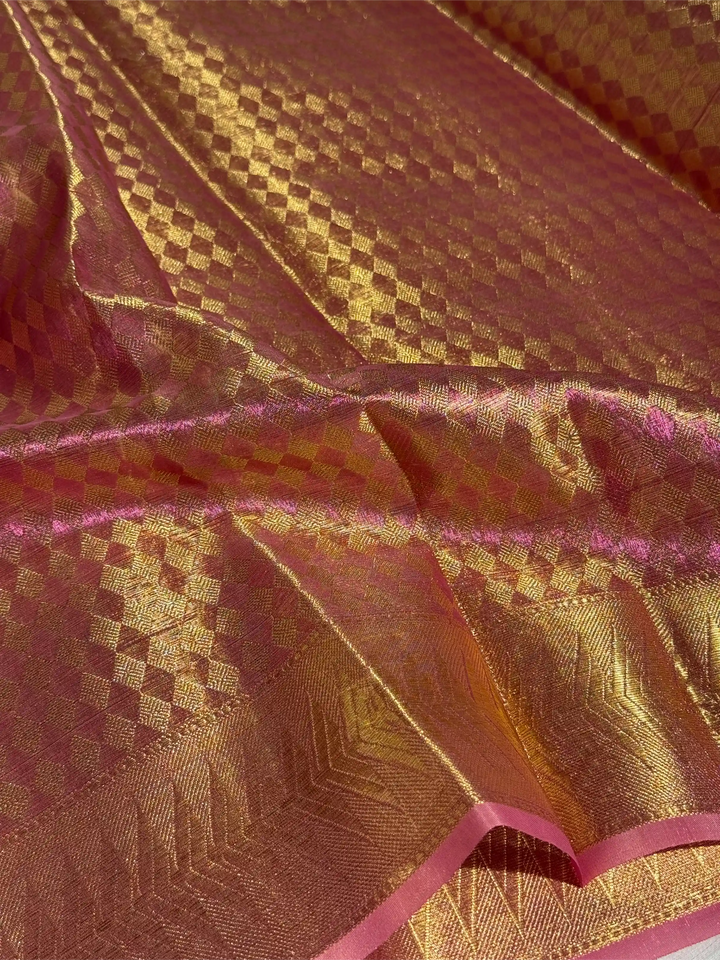 Pink Glass Tissue Silk  Zari Embossed Weave Banarasi Saree