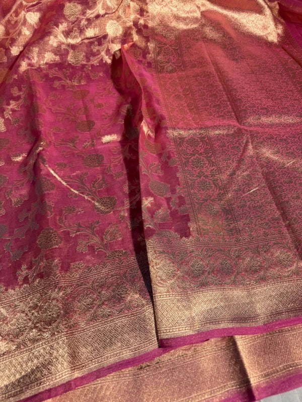 Pink Handloom Kadhwa Pure Tissue Silk Saree with Rich Pallu and Blouse