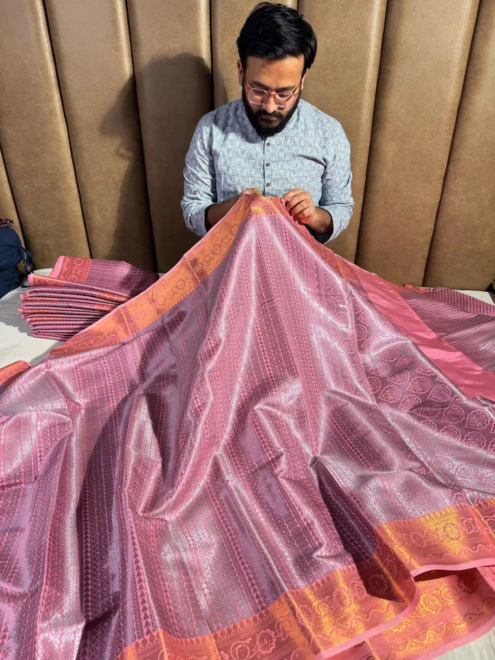 Pink Katan silk banarasi saree