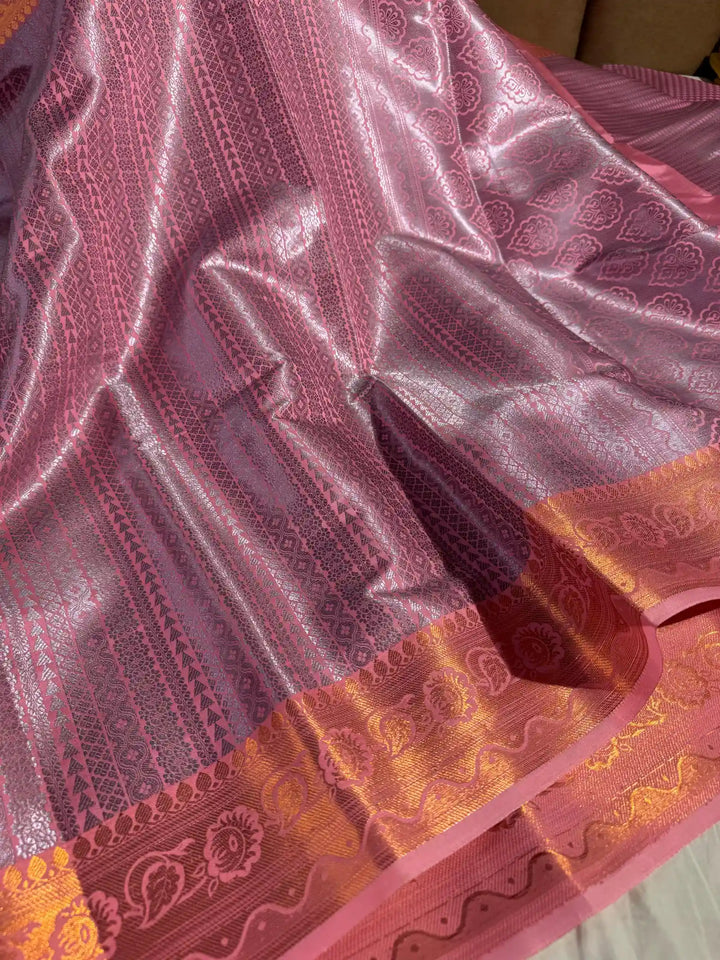 Pink Katan silk banarasi saree