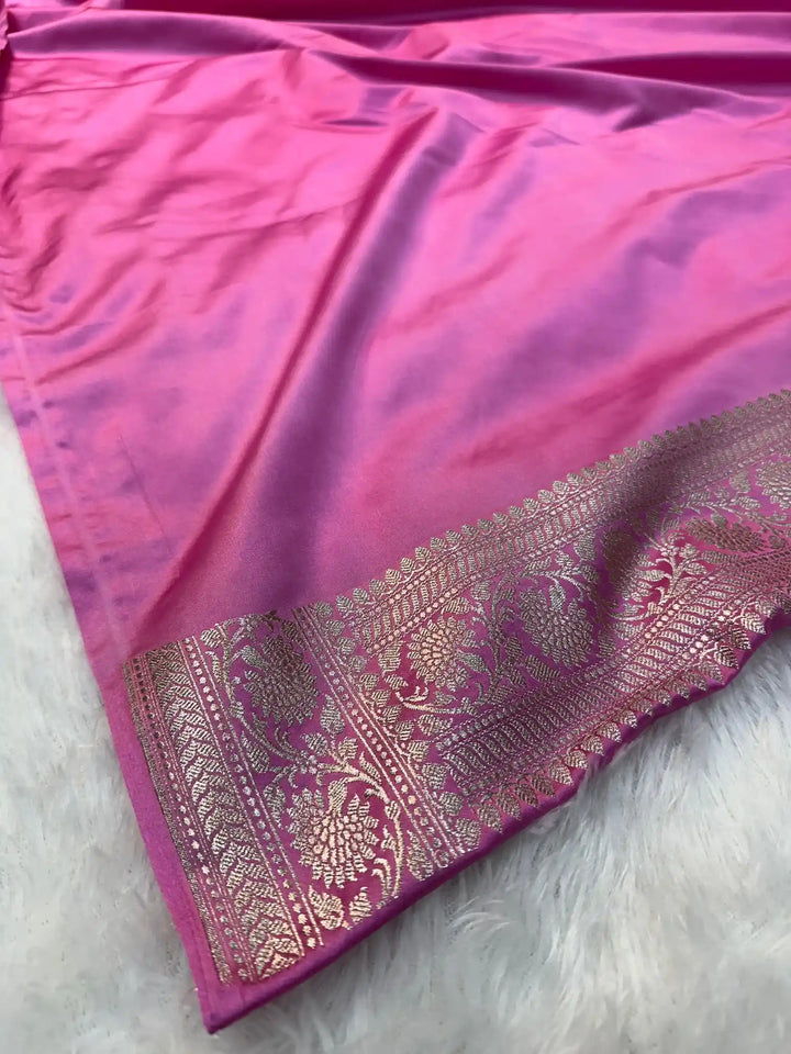 Pink Mashru Katan Silk Banarasi Saree 
