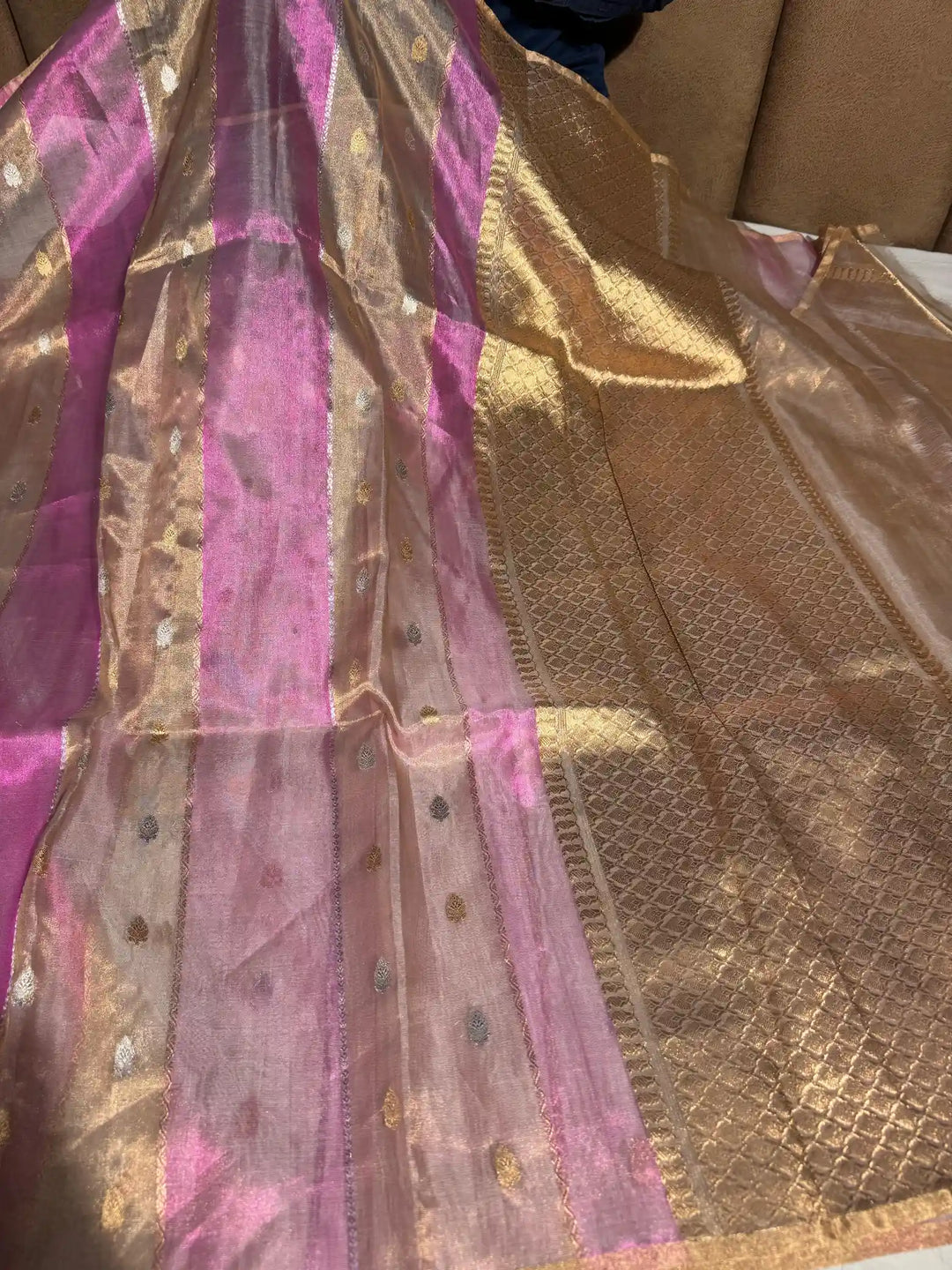 Pink Pure Handloom Kadhua Tissue Saree with Rich Pallu and Blouse