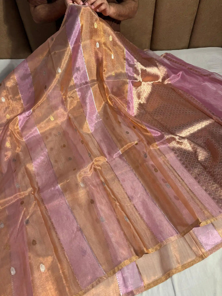 Pink Pure Handloom Kadhua Tissue Silk Saree with Rich Pallu and Blouse