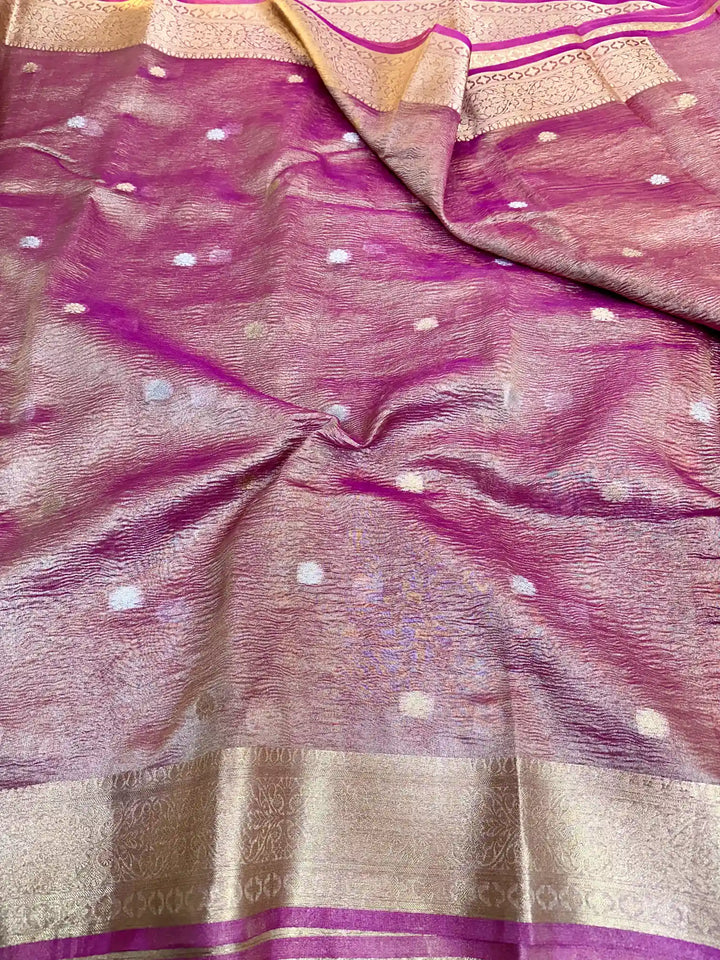 Pink Dual Tone Crush Tissue Silk Saree