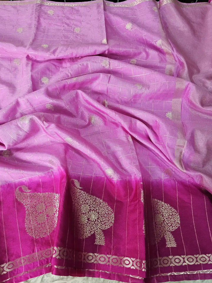 Pink Warm Silk Check Buti Banarasi Saree