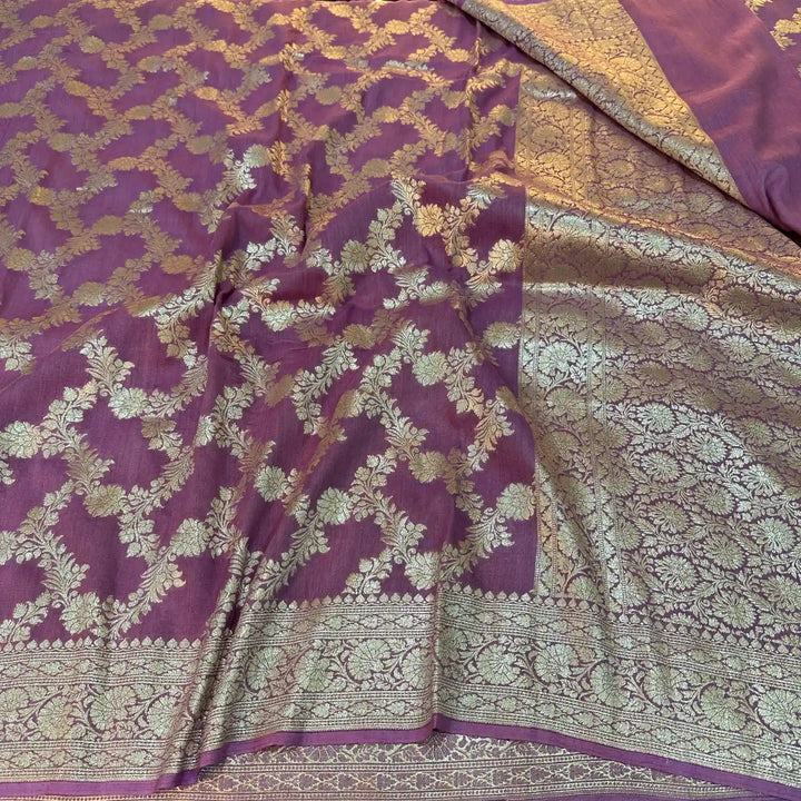 Pinkish Lavender Munga Silk Banarasi Saree