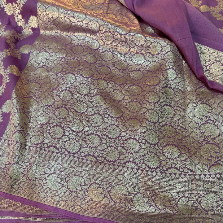 Pinkish Lavender Munga Silk Banarasi Saree