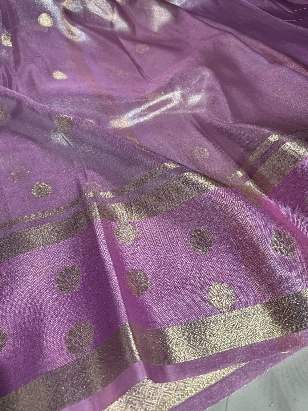 Pinkish lavender soft tissue silk Banarasi saree