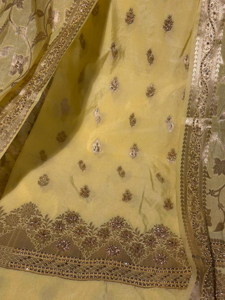 Pista Green Chinia Silk Premium Handwork Suit