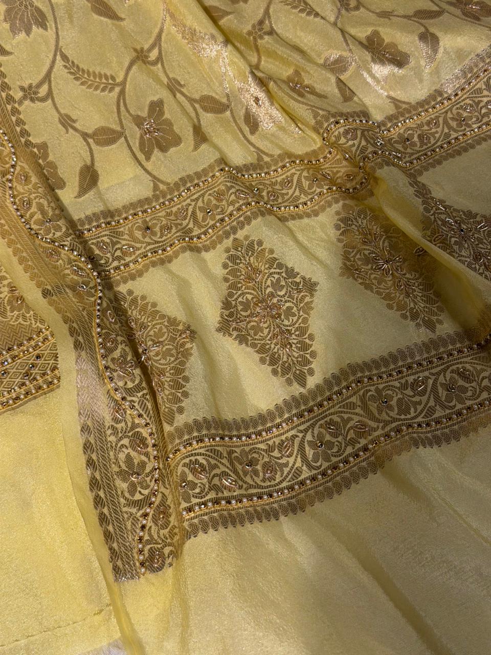 Pista Green Chinia Silk Premium Handwork Suit