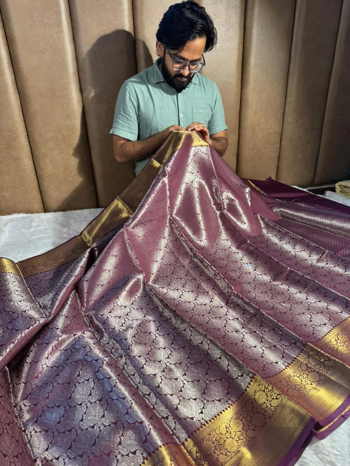 Pooja Hegde inspired kanjivaram tissue silk saree with rich pallu and blouse 