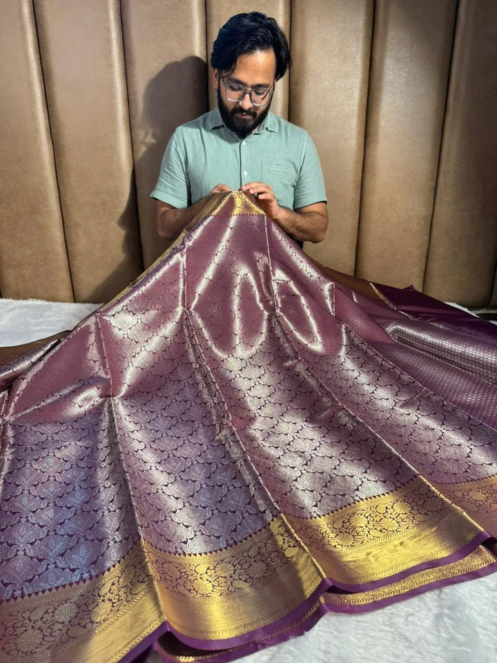 Pooja Hegde inspired kanjivaram tissue silk saree with rich pallu and blouse 