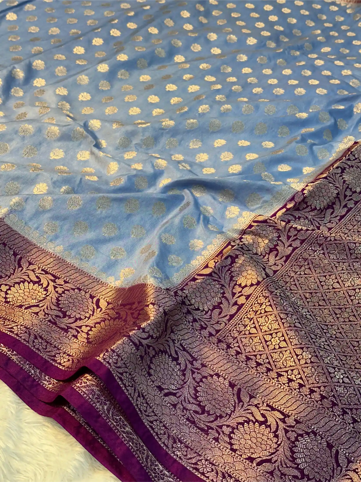 Powder Blue Chiniya Silk Khaddi Buti Banarasi Saree