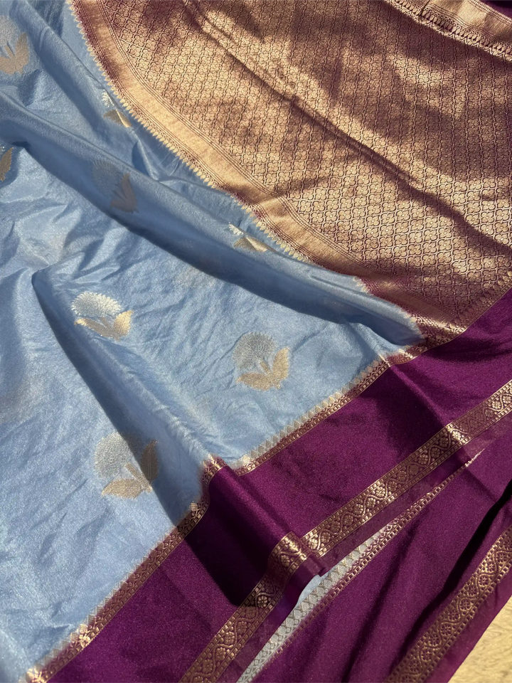 Powder Blue Eccentric Chiniya Silk Traditional Banarasi Saree
