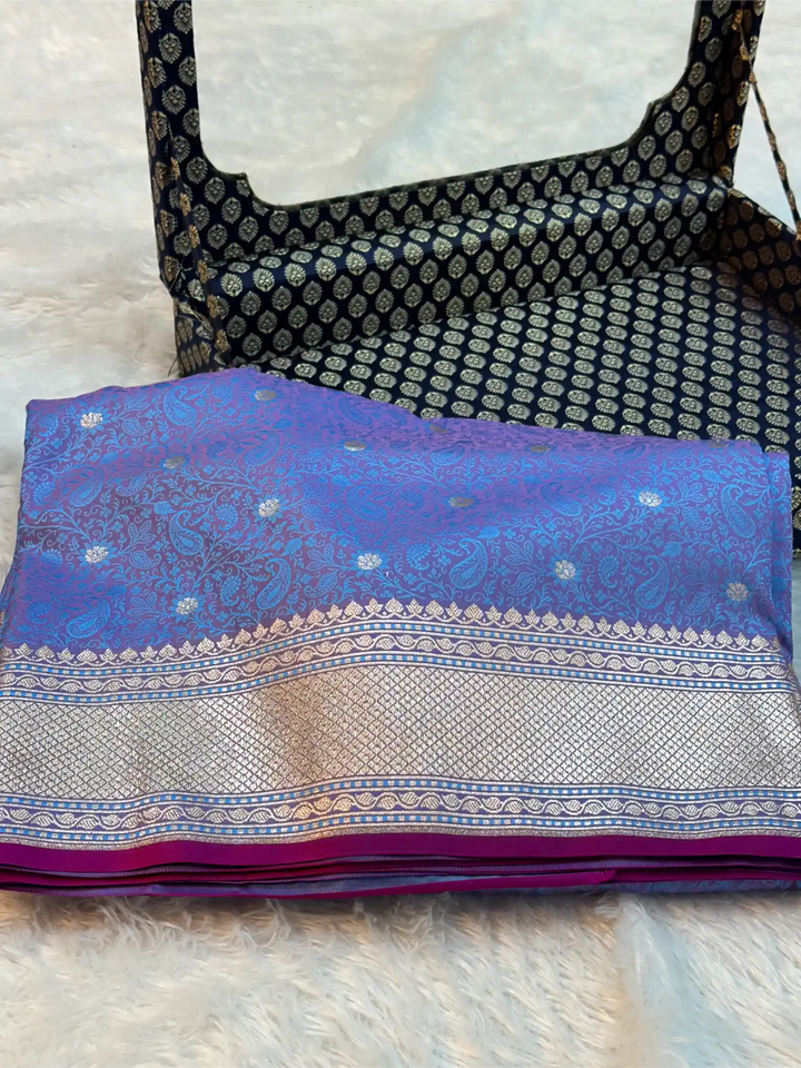 Powder Blue Intricate Mashru Katan Silk Tanchoi Banarasi Saree