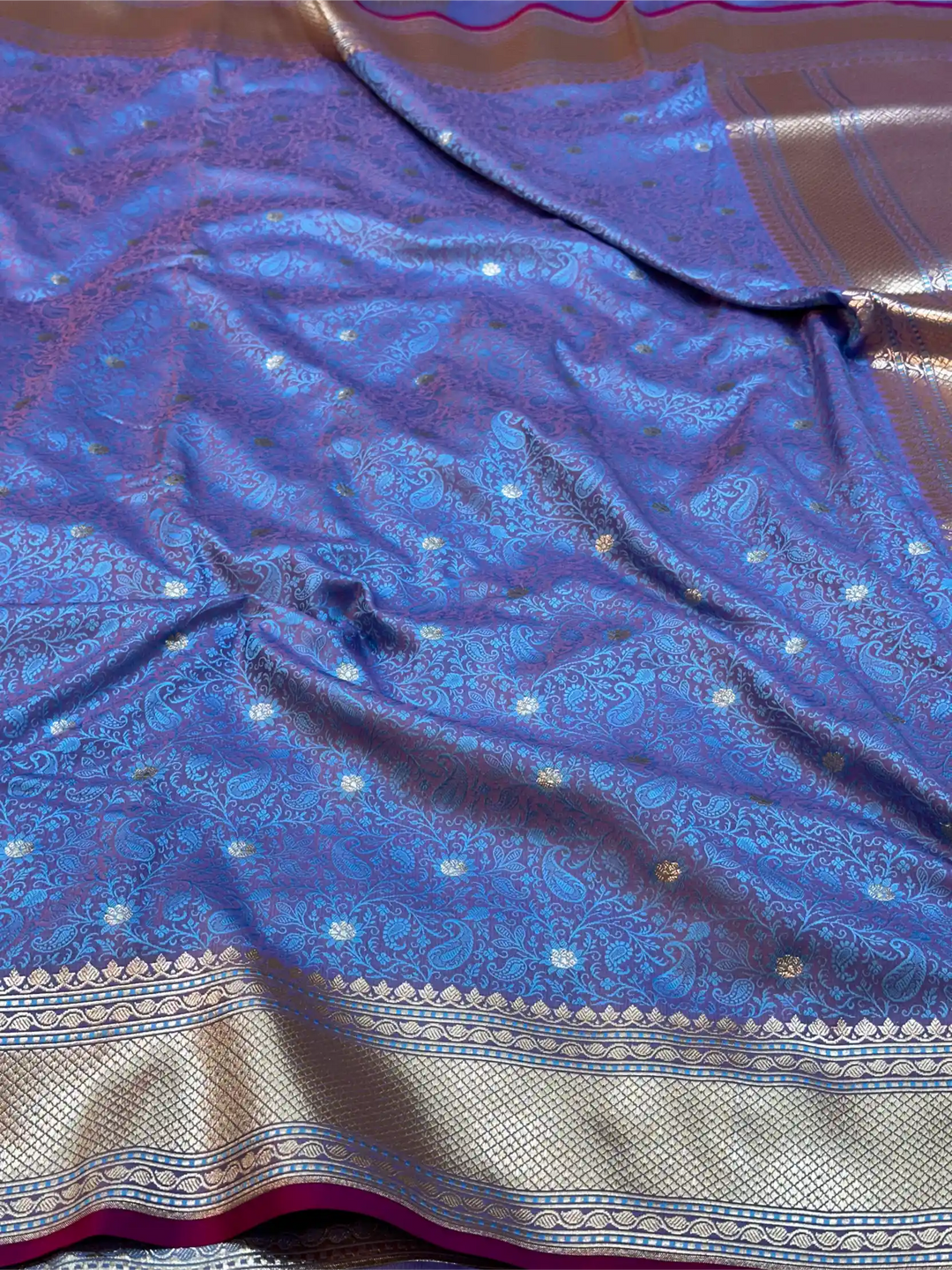 Powder Blue Intricate Mashru Katan Silk Tanchoi Banarasi Saree