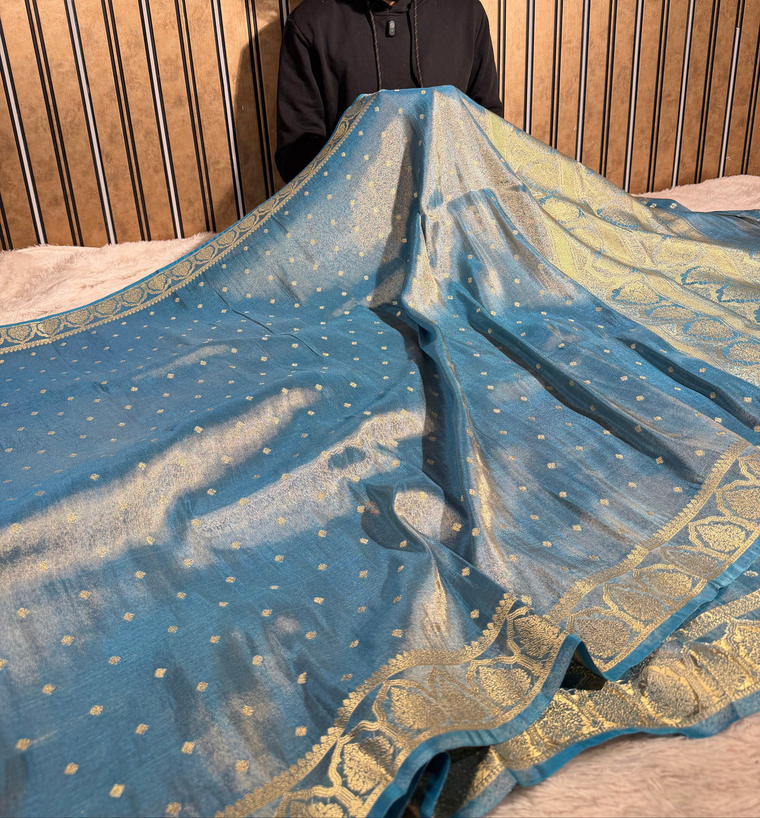 Powder Blue Breathable Soft Tissue Silk Saree