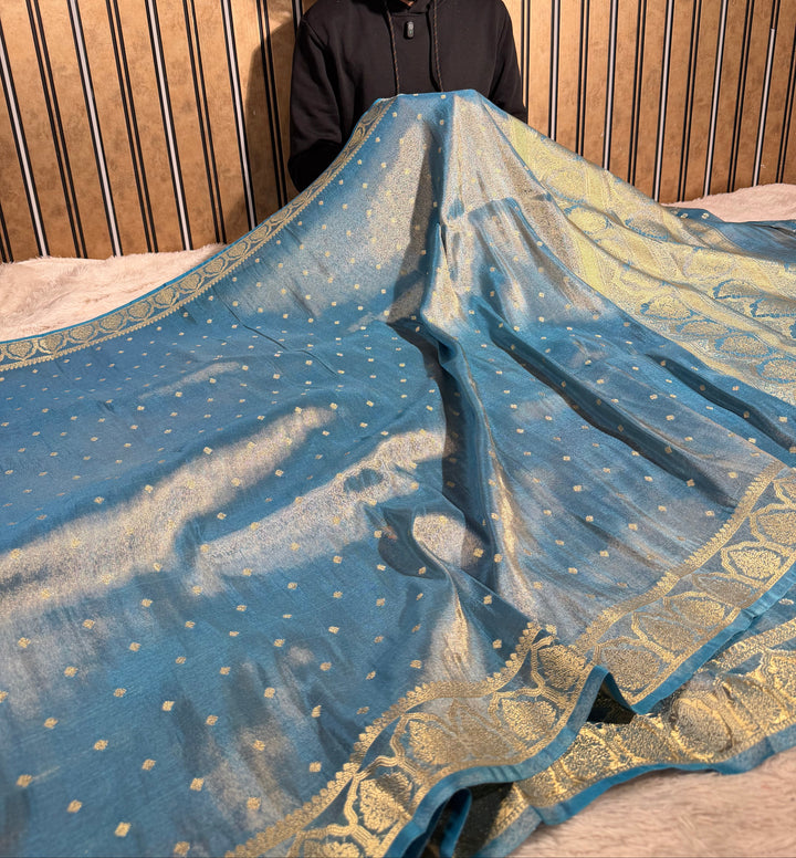 Powder Blue Breathable Soft Tissue Silk Saree