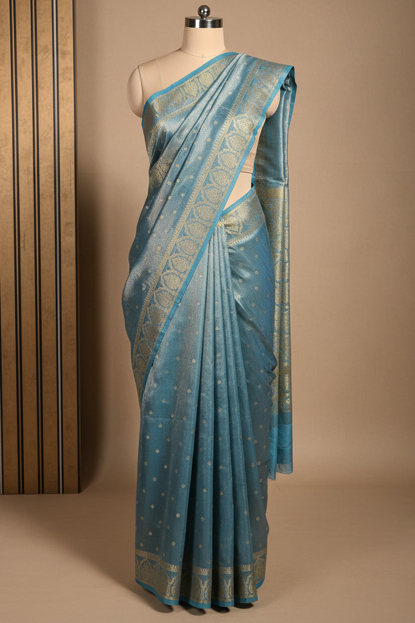Powder Blue Breathable Soft Tissue Silk Saree