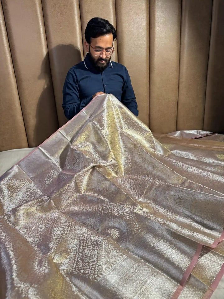 Premium Banarasi Glass Tissue Saree with Dual Tone