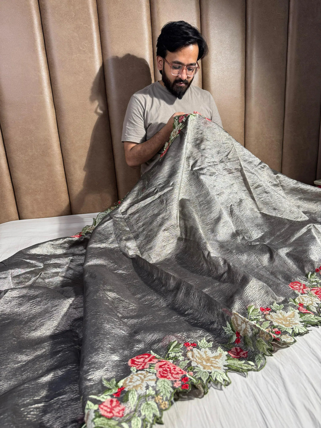 Premium Grey Crochet Work Saree with Scaleup Border